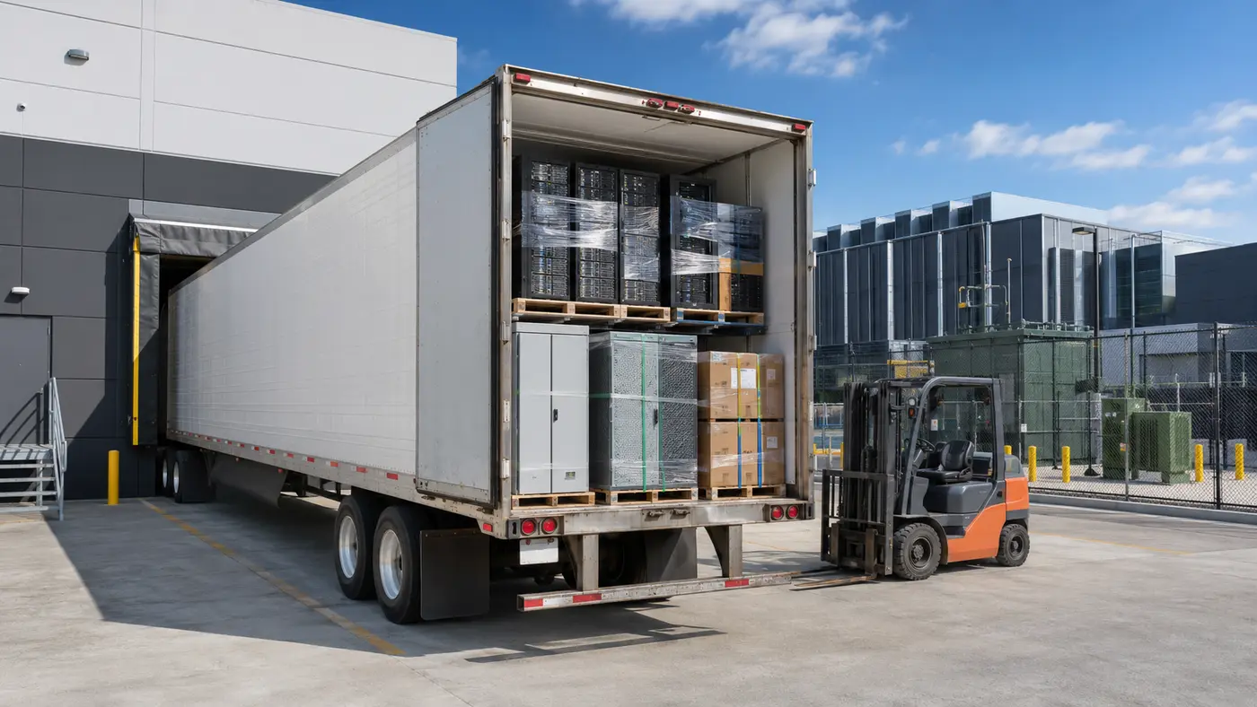Full Truckload truck transporting AI infrastructure equipment