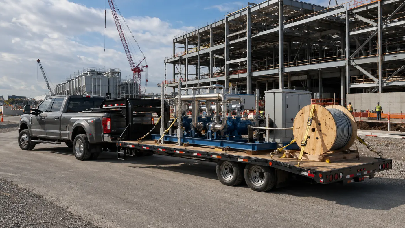 Hot Shot truck transporting AI infrastructure equipment