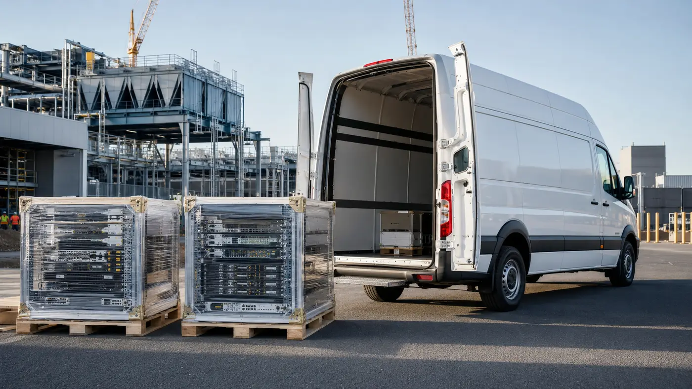 Sprinter Van truck transporting AI infrastructure equipment